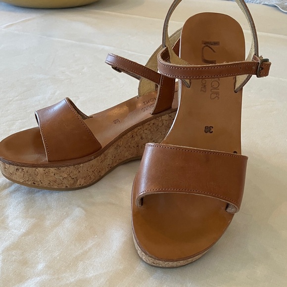 K.Jacques Shoes - K.Jacques Tan Leather Wedge Sandals